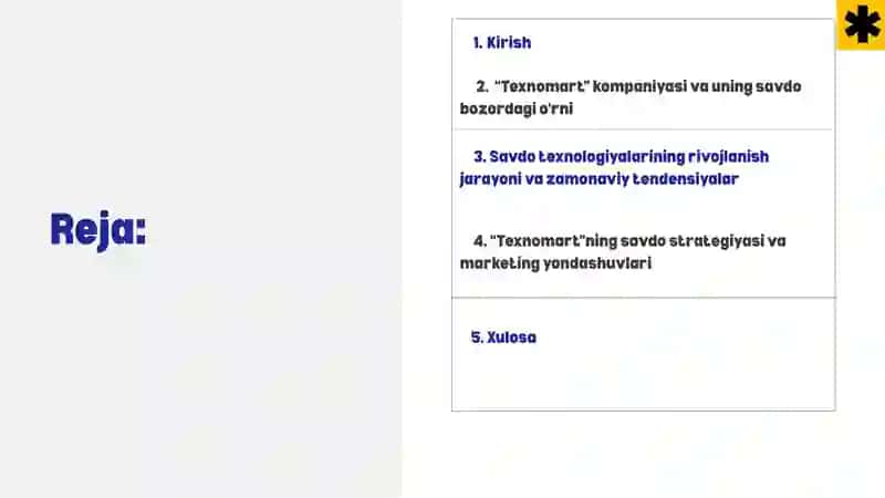 Savdo texnologiyalarining rivojlanishida O‘zbekistondagi ‘Texnomart’ kompaniyasining strategiyasi 2