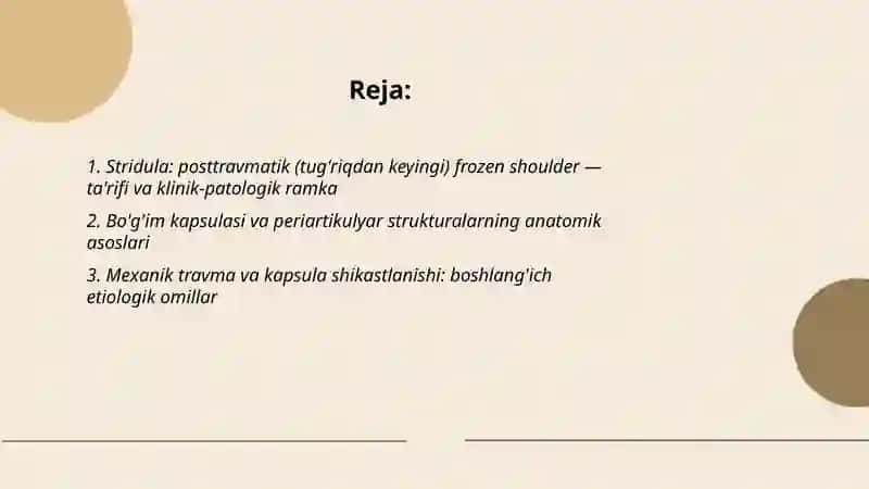 Stridula Frozen shoulder tug'riqdan keyingi 2