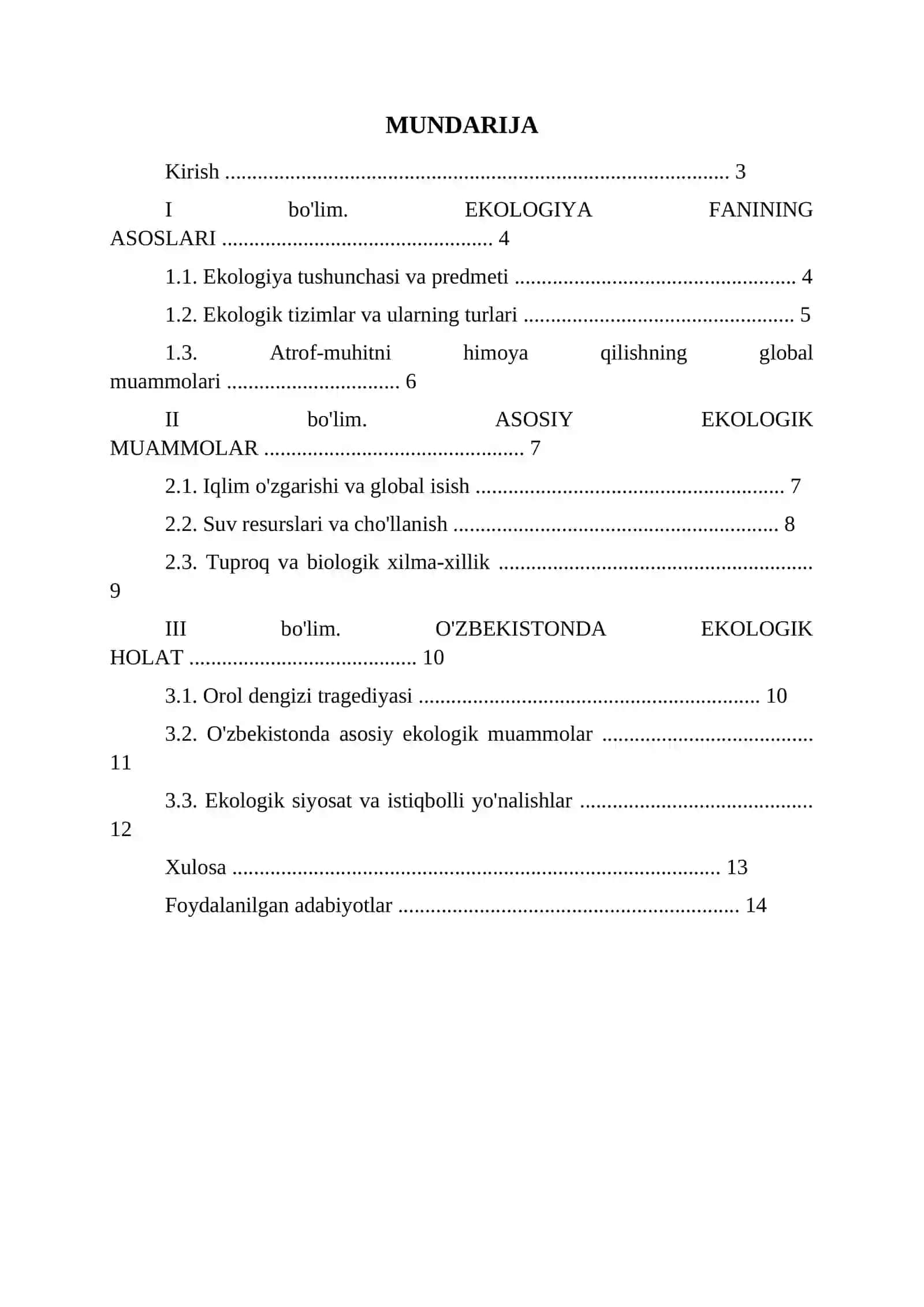 O'ZBEKISTONDA EKOLOGIYA VA ATROF-MUHIT MUAMMOLARI 2