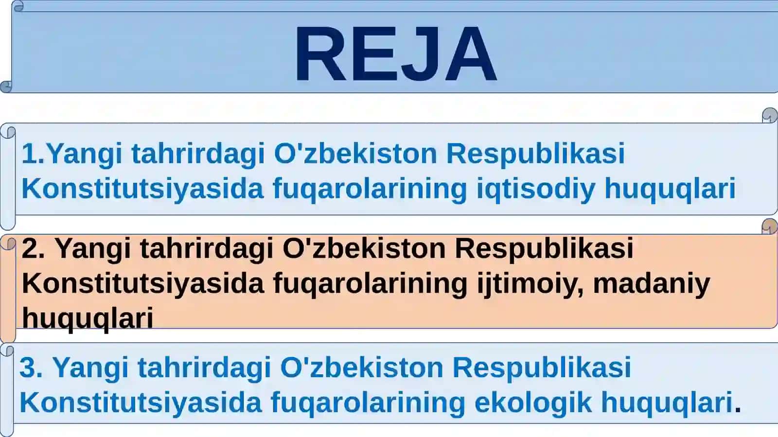 Yangi tahrirdagi  O‘zbekiston Respublikasi Konstitutsiyasida fuqarolarning iqtisodiy, ijtimoiy, madaniy va ekologik huquqlari 2
