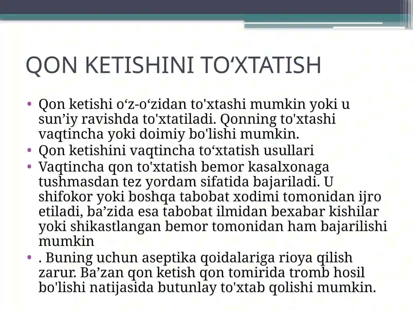 Qon ketishini vaqtincha va batamom to’xtatish 2