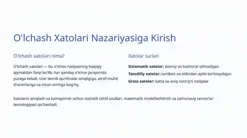 O'lchash Xatolari Nazariyasi va Yo'l Qidiruv Muhandisligi 2