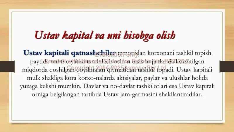 Ustav Kapital va Uni Hisobga Olish 2