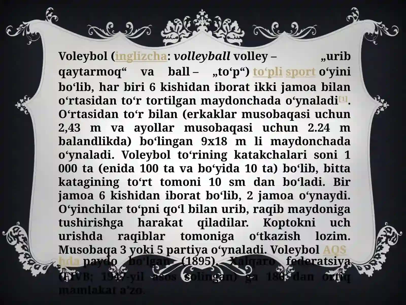 Voleybol maydonida foydalaniladigan jihozlar va anjomlar 2