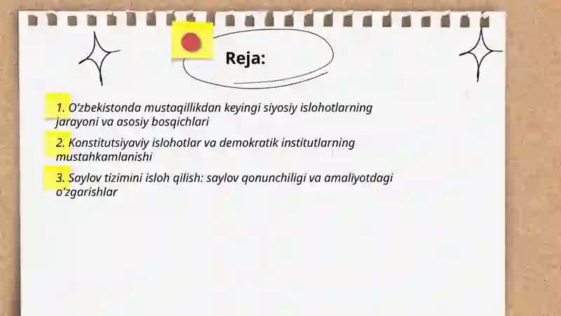 Oʻzbekistonda demokratik fuqorolik jamiyati asoslarining shakilanishi amalga oshirilgan siyosiy islohotlar 2