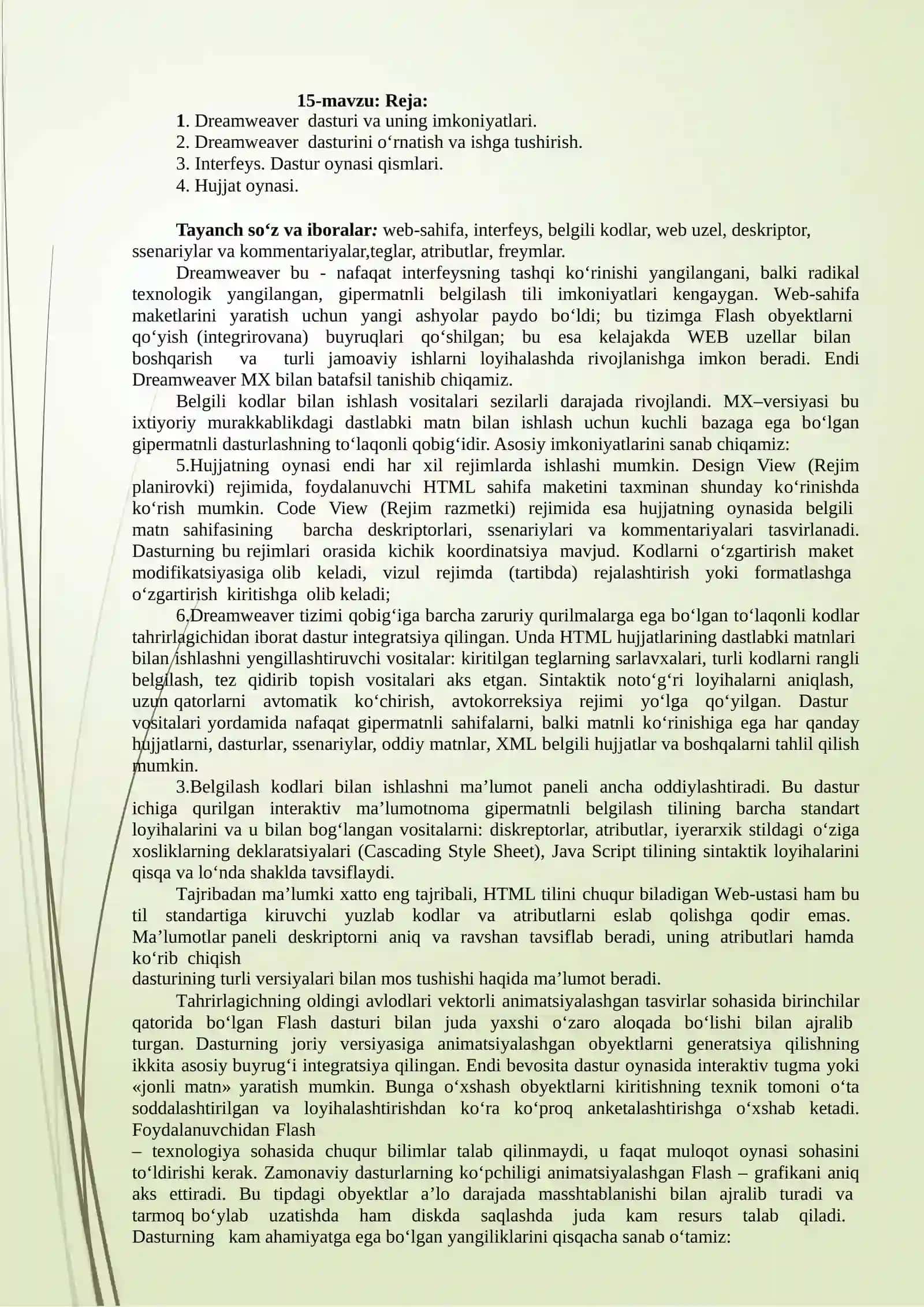Dreamweaver dasturida web sahifa yaratish 2