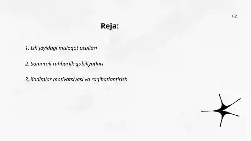 Korxona va tashkilotlarda xodimlar bilan rahbar o'rtasidagi ish yuzasidan vujudga keladigan ish aloqalari va munosabatlari 2