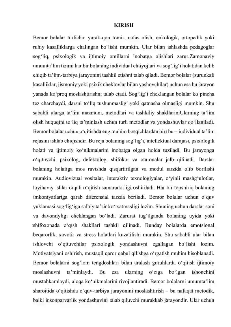 Bemor bolalarni umum talim sharpitida oqitishda oʻquv tarbiya jarayonini moslashtirish metodlari 2