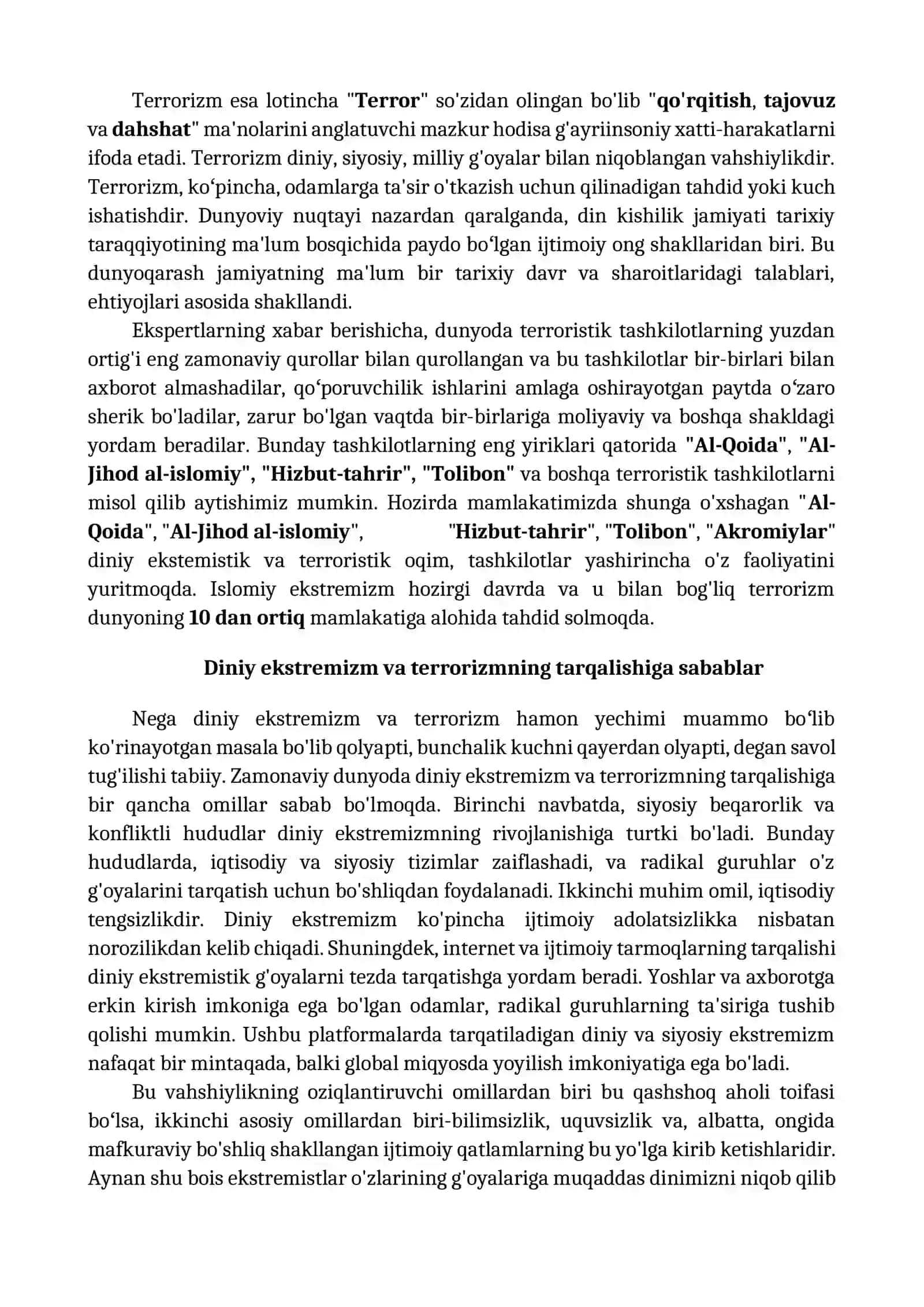 Diniy ekstremizm va terrorizm zamonaviy jamiyat uchun tahdid 2