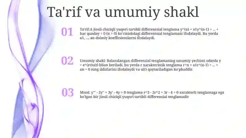 Bir Jinsli Chiziqli Yuqori Tartibli Differensial Tenglamalar 2