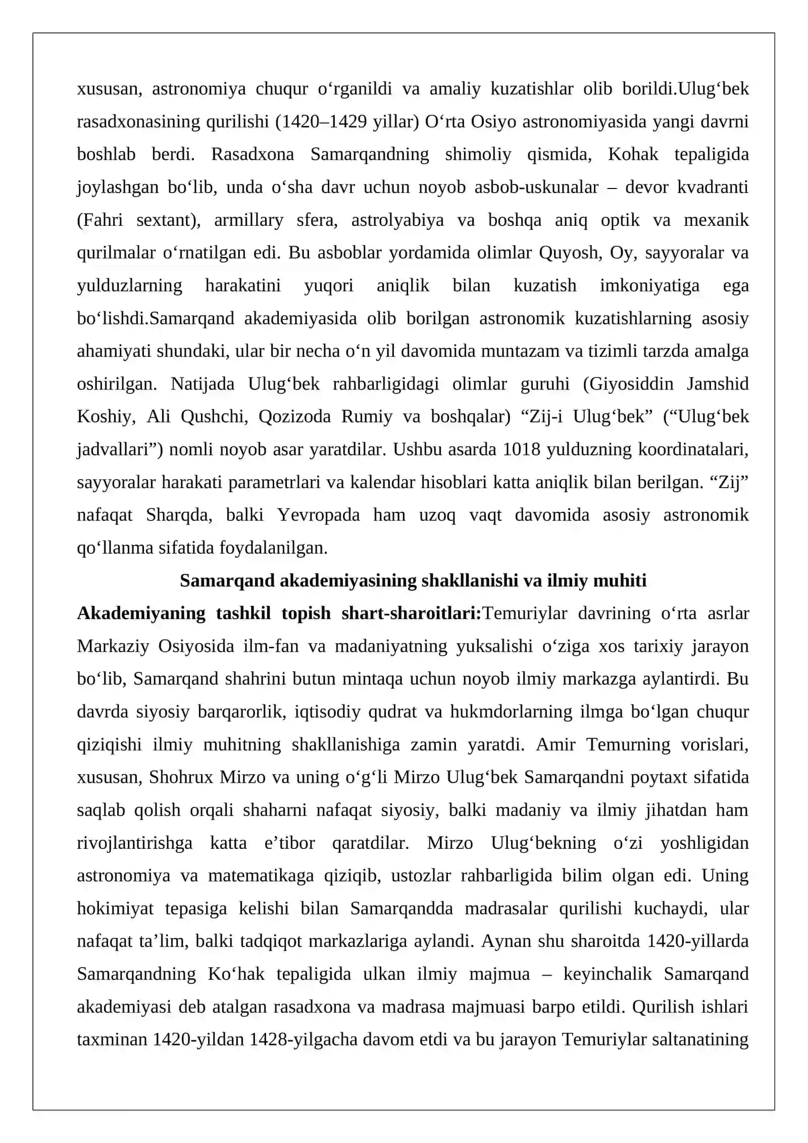 Samarqand akademiyasida olib borilgan astronomik kuzatishlar va ularning natijalari 2