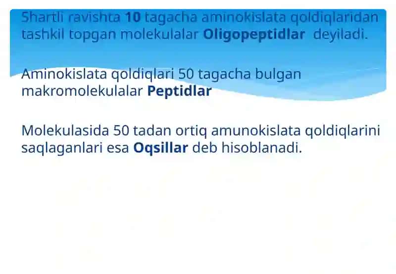 Oqsillar va peptidlarning kimyoviy tarkibini aniqlash tamoyillarini o'zlashtirish 2