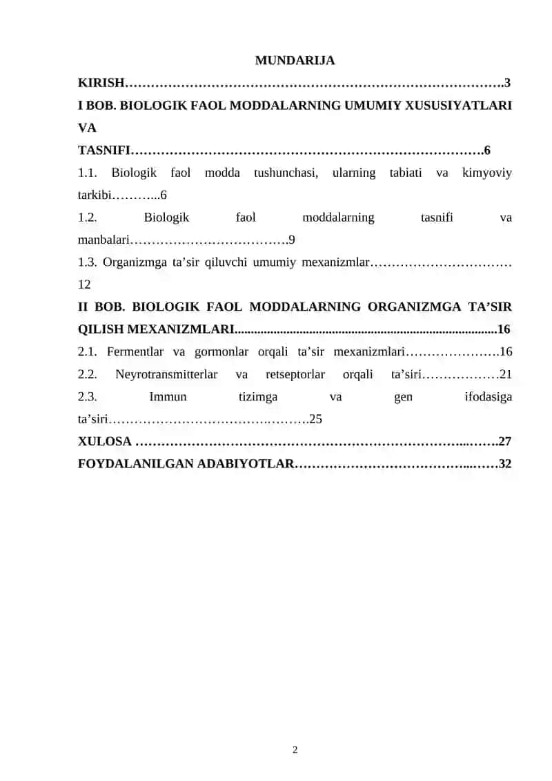 Biologik faol moddalarning ta'sir mexanizmi 2