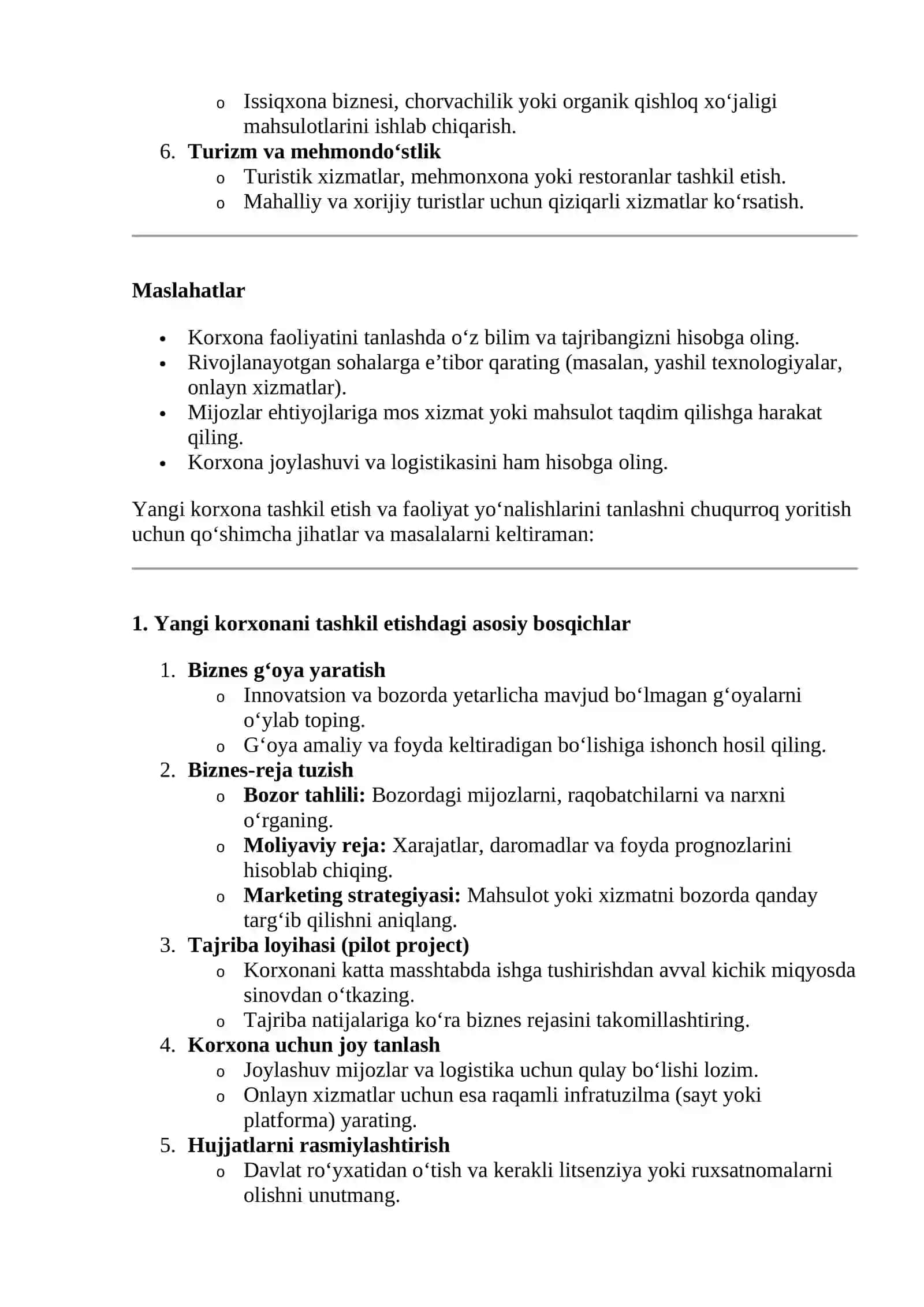 Yangi korxonani tashkil etish tamoyillari va faoliyat yonalishlarini tanlash 2