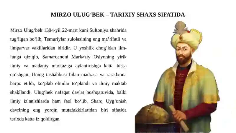 MIRZO ULUG‘BEKNING PEDAGOGIK G‘OYALARI VA MA’RIFATPARVARLIK FAOLIYATI 2