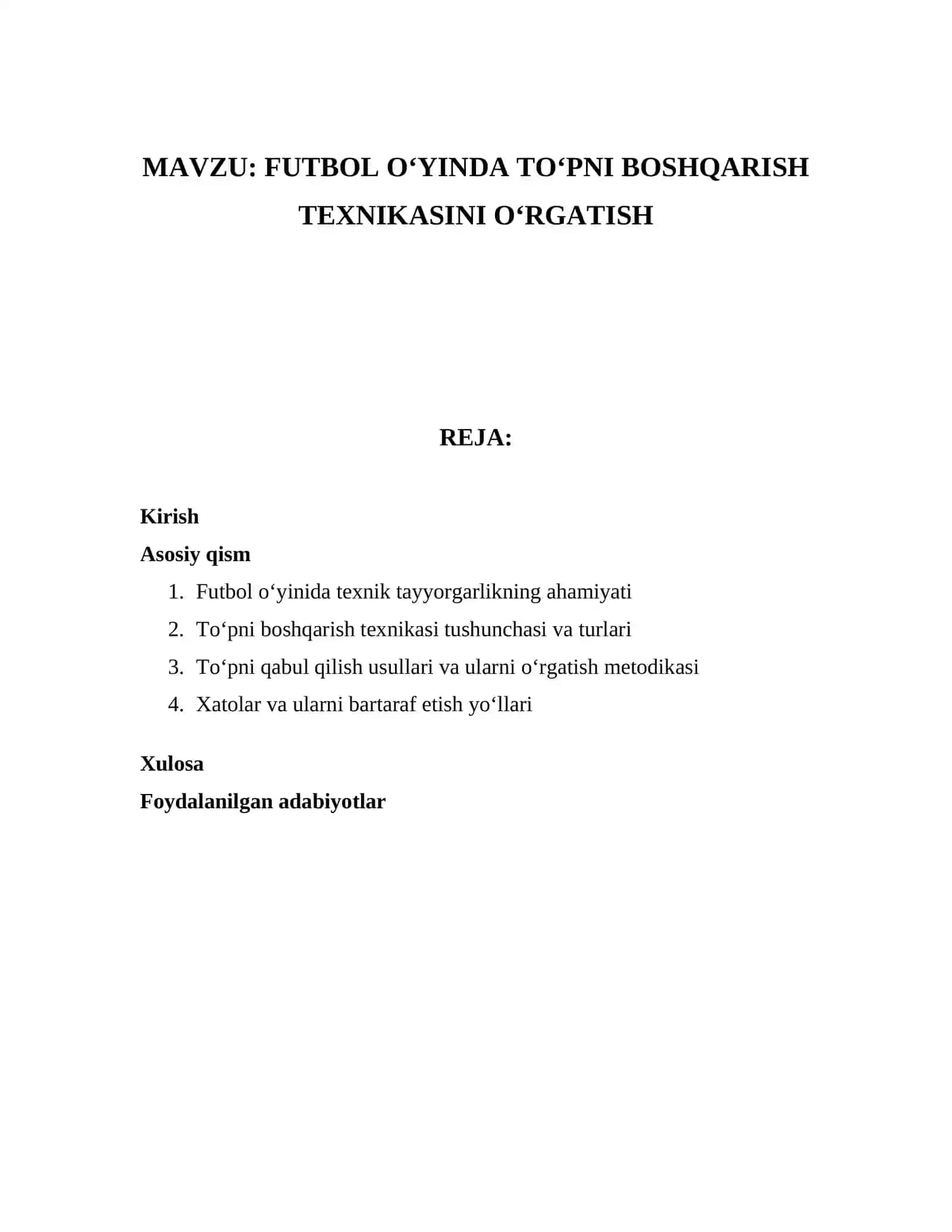 FUTBOL O‘YINDA TO‘PNI BOSHQARISH TEXNIKASINI O‘RGATISH 2