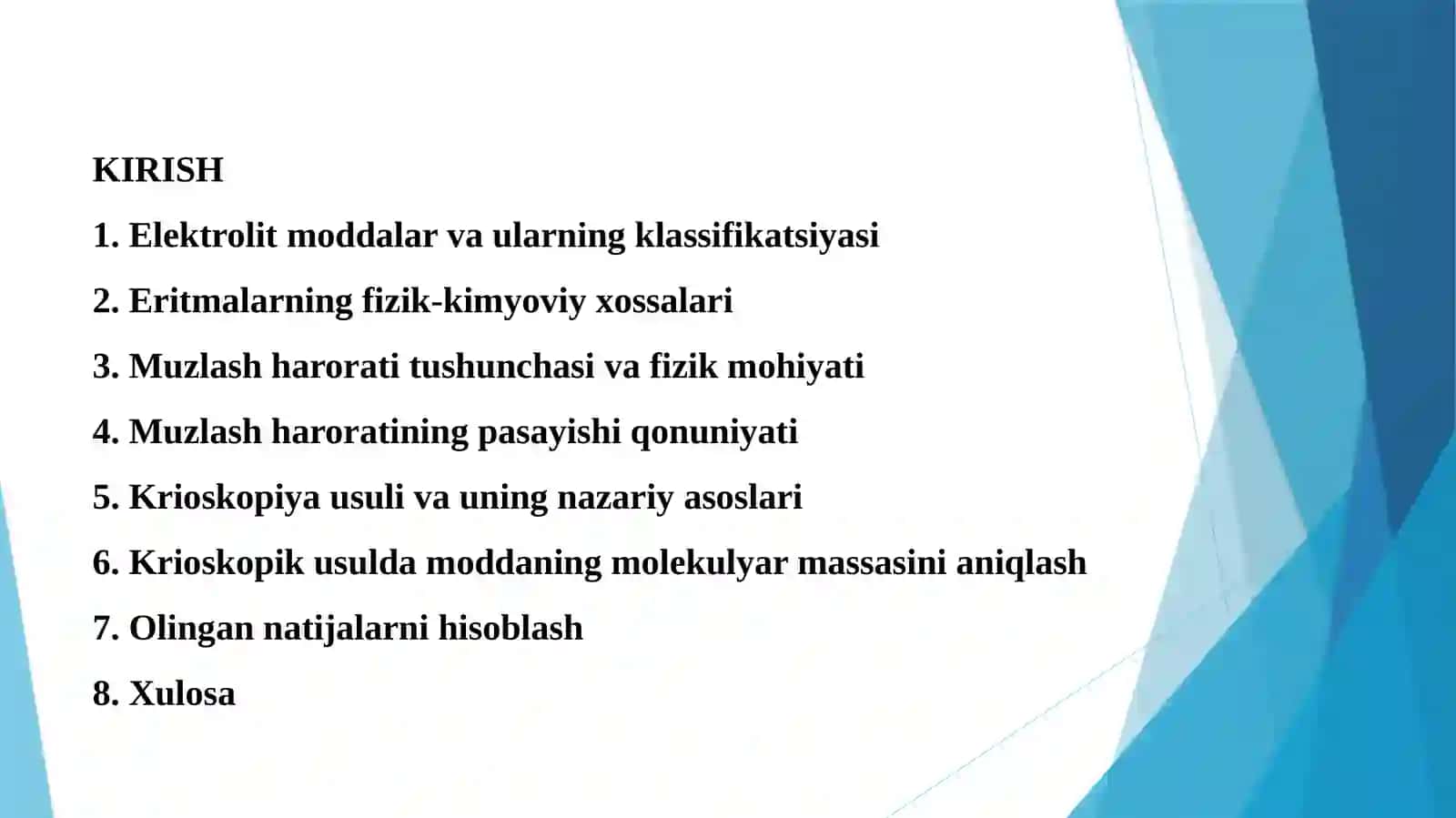 Muzlash harorati. Krioskopiya mavzusi 2