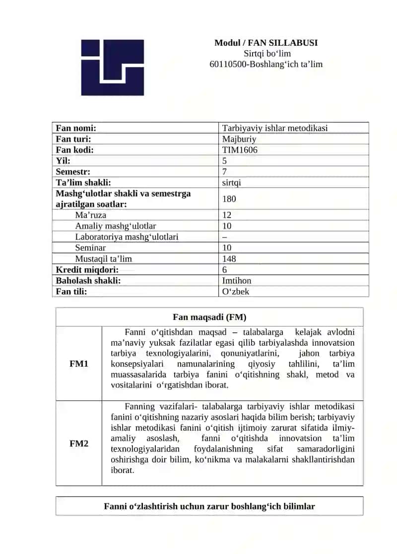 Tarbiyaviy ishlar metodikasi 2