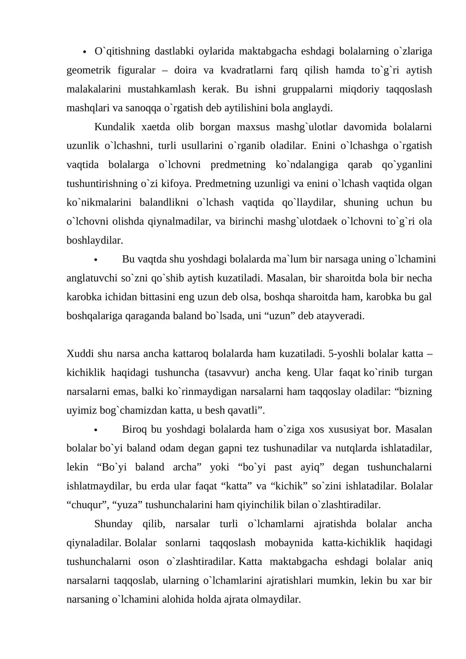 BOLALARNING SHARTLI O’LCHOVLAR YORDAMIDA TURLI O’CHAMLARNI O’LCHASH HAQIDAGI TASAVVURLARNI SHAKILLANTIRISH 2