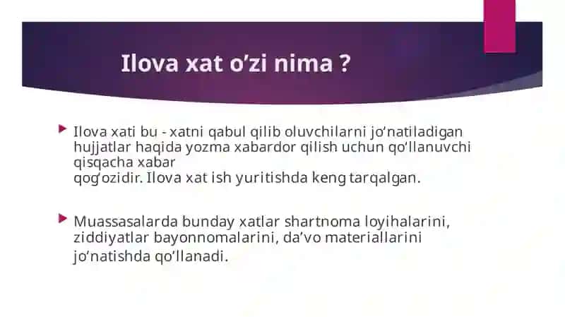 Ilova xati haqida  ajoyib prezentatsiya 2