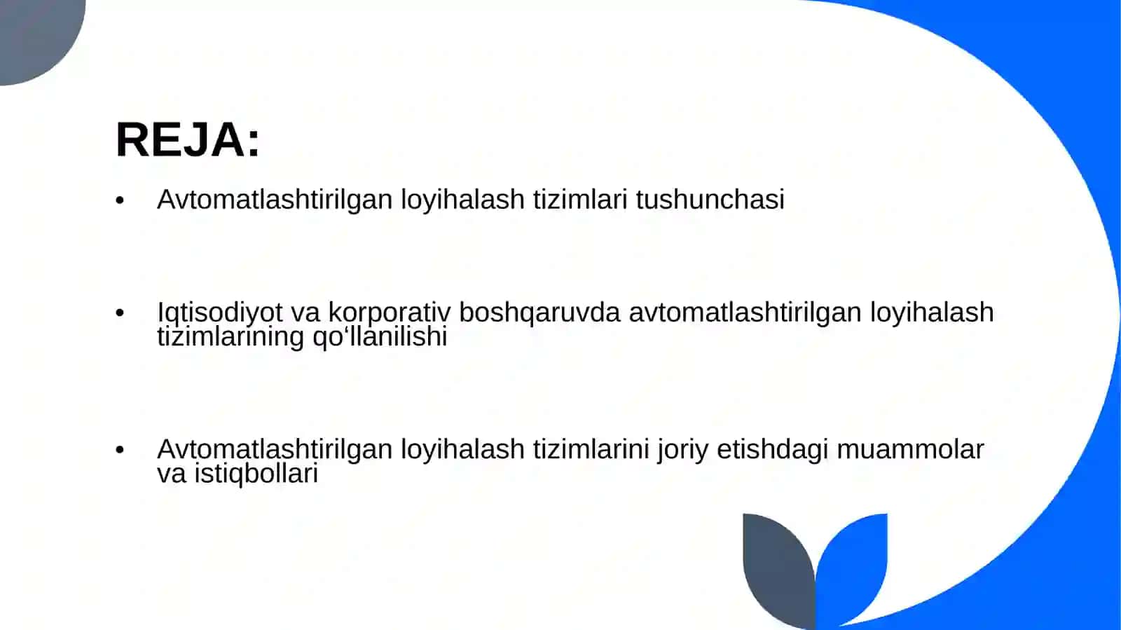 Avtomatlashtirilgan loyihalashtizimlari 2
