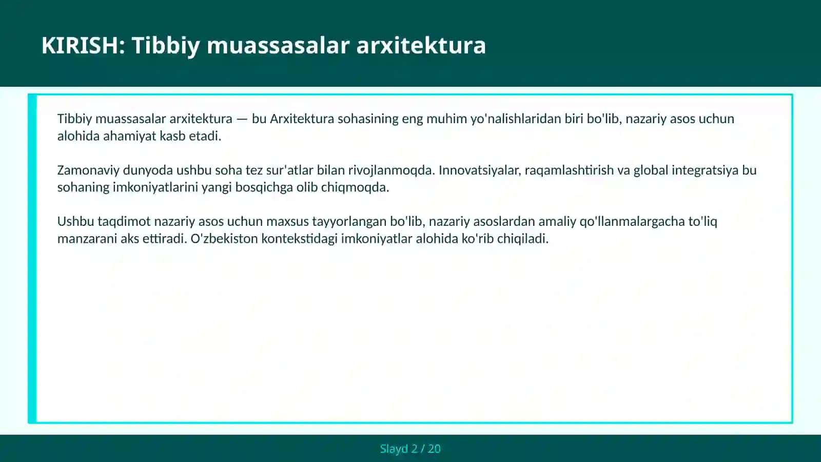 Tibbiy muassasalar arxitektura 2