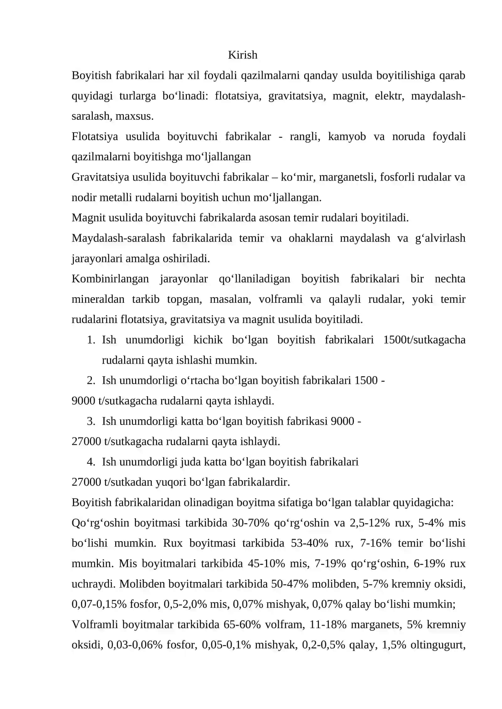 Mis-qo’rg’oshin rudalarini flatatsiya usulida boyitishning tehnologik sxemasini tanlash va hisoblash 2