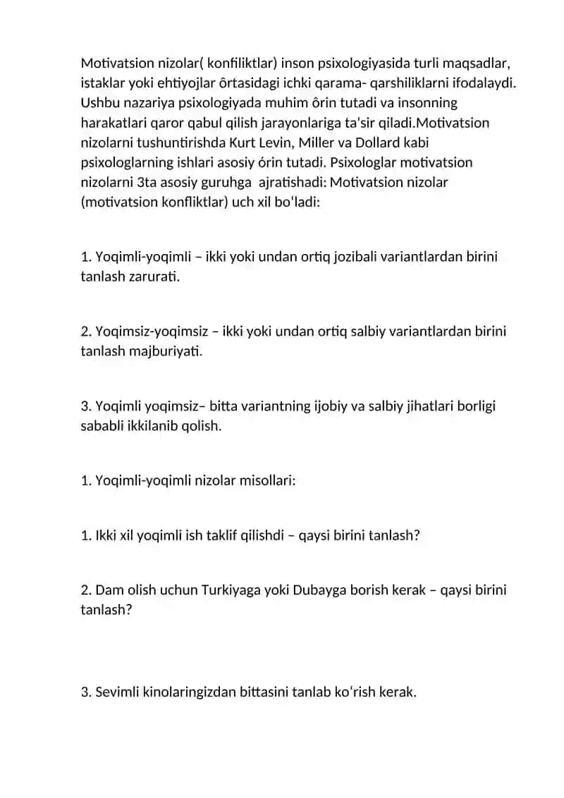 Motivatsion nizolar (konfliktlar) 2