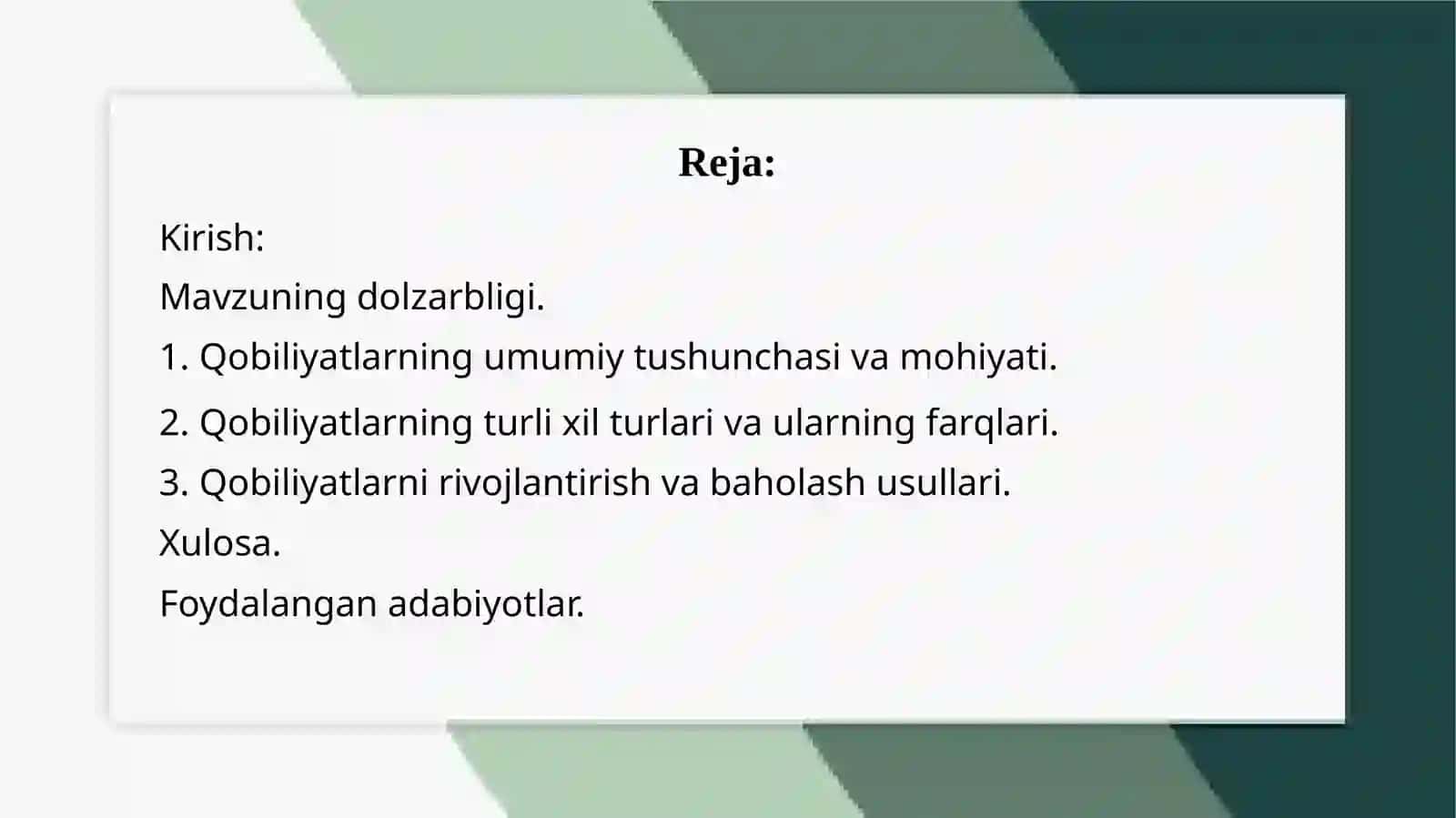 Qobilyatlar tuzilishi va turli xil turlari 2