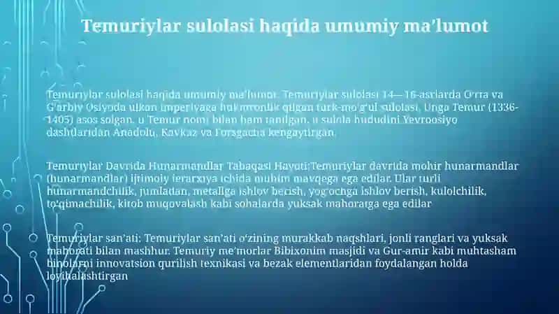 Temuriylar Davrida Hunarmandlar Tabaqasi Hayoti 2
