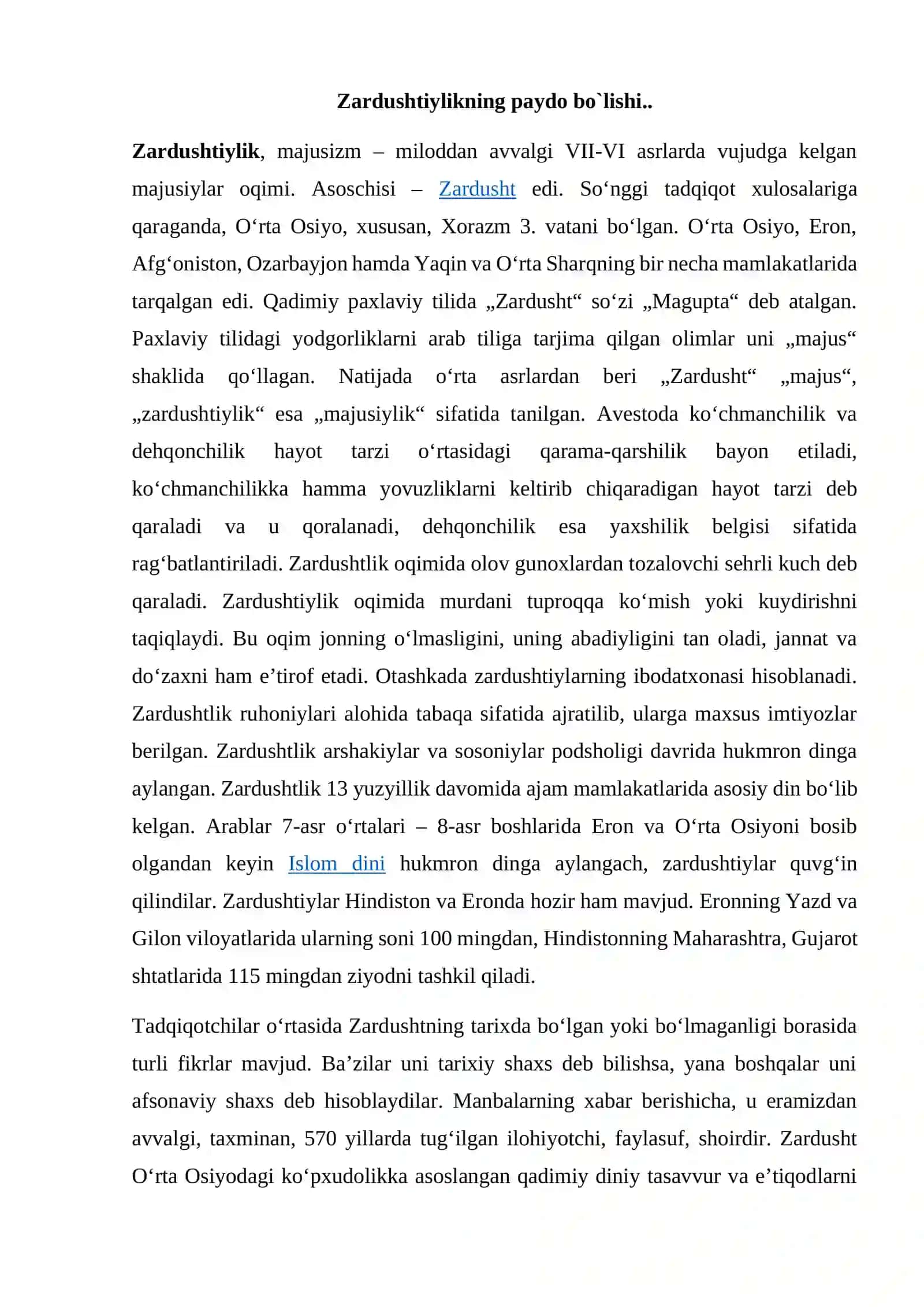 ZARDUSHTIYLIKNING TEOLOGIK TIZIMI VA DINIY MAROSIMLARI 2