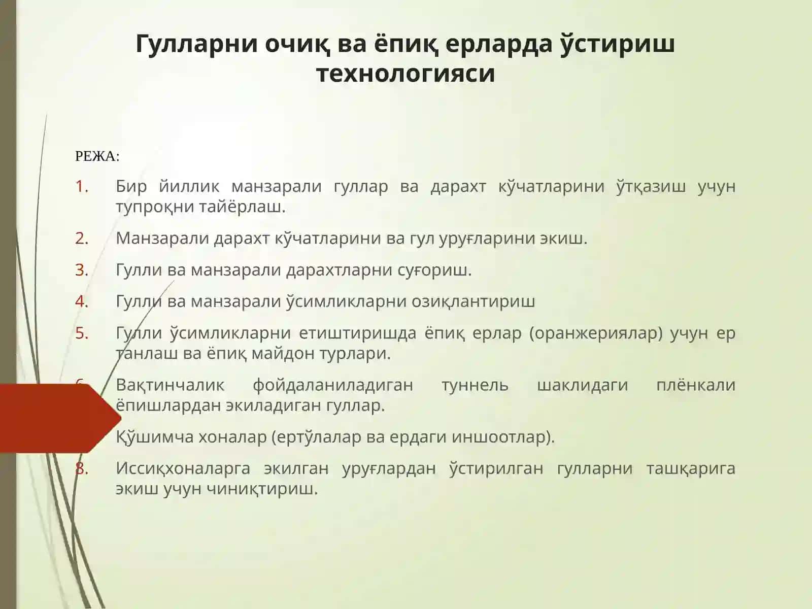 Гулларни очиқ ва ёпиқ ерларда ўстириш технологияси 2