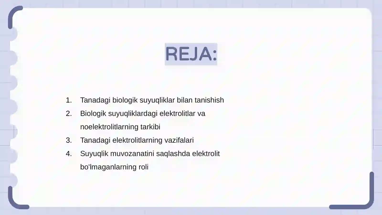 Organizimning biologik suyuqliklari elektrolit va noelektrolitlar eritmalari sifatida 2
