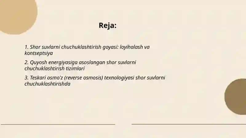 Shor suvlarni chuchuklashtirish goyasi: loyihalash va kontseptsiya 2