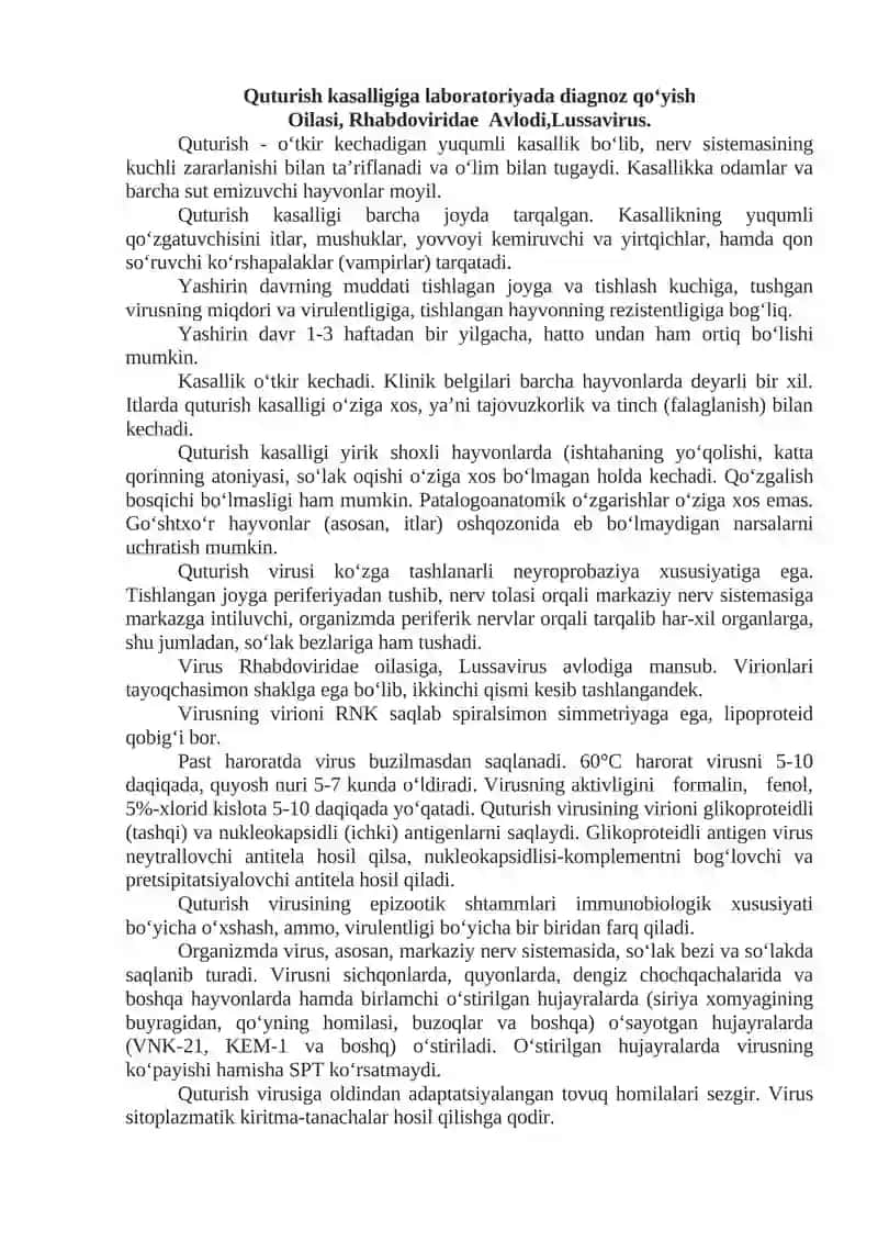 Laboratoriya mashg'uloti "Quturish kasalligiga laboratoriyada diagnoz qo‘yish" 2