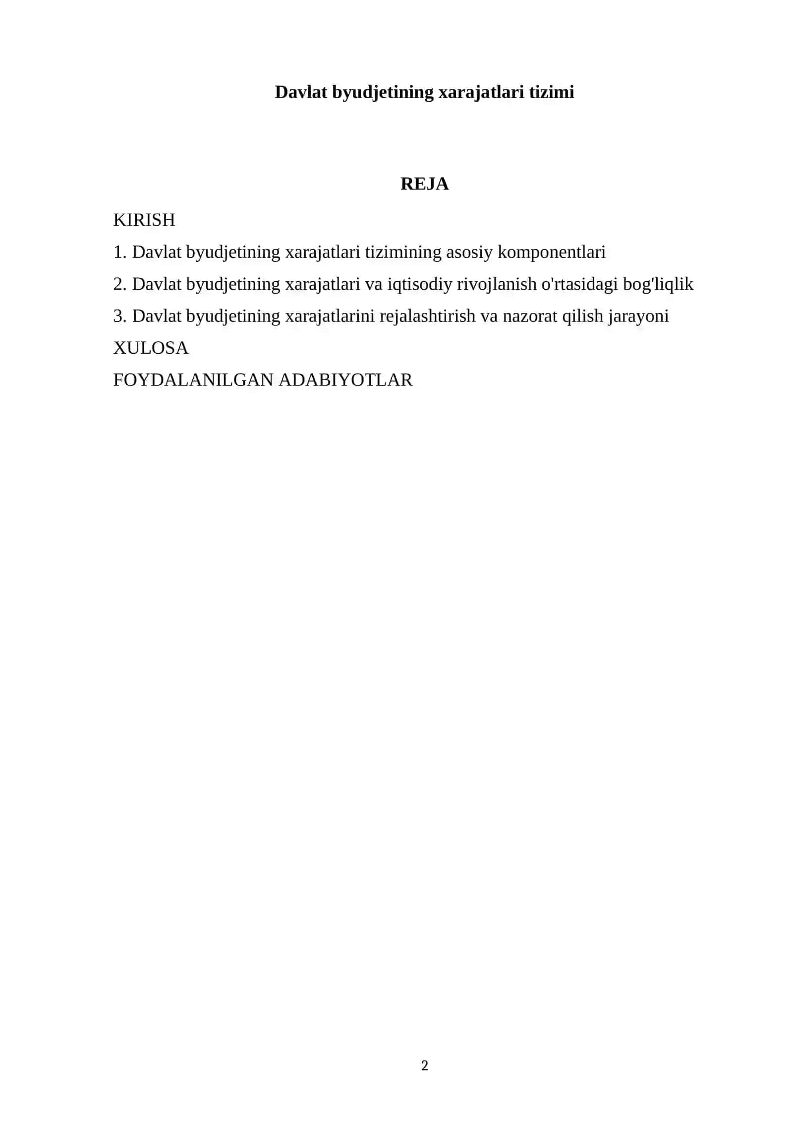Davlat byudjetining xarajatlari tizimi 2