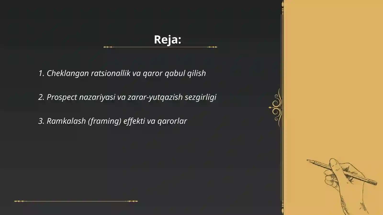 Xulq atvor iqtisodiyotida asosiy qonuniyatlar 2