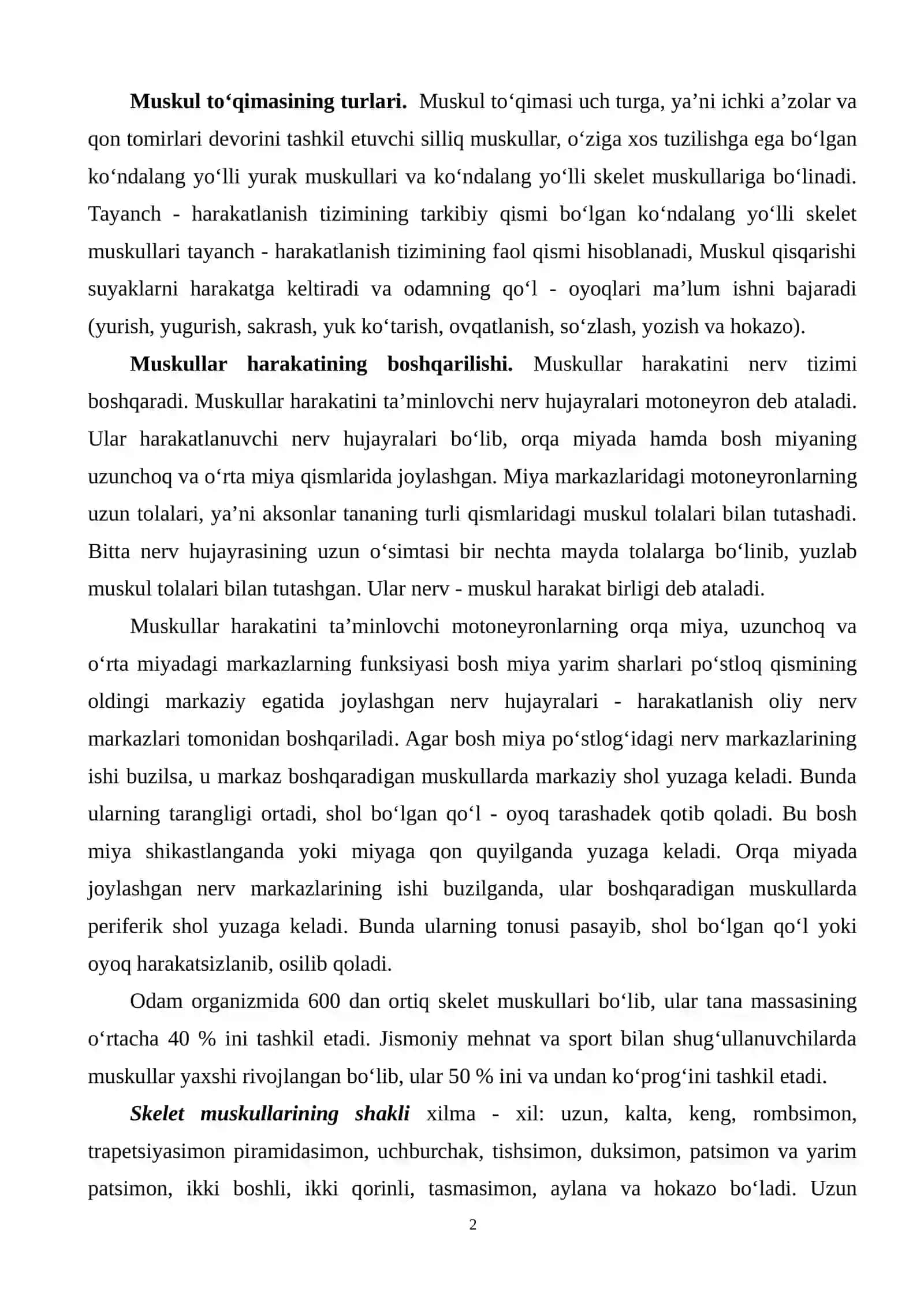 Muskul to'qimasining turlari 2