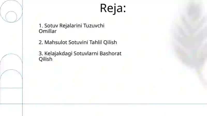 Mahsulot sotilishi taxlili va rejalashtirilishi 2
