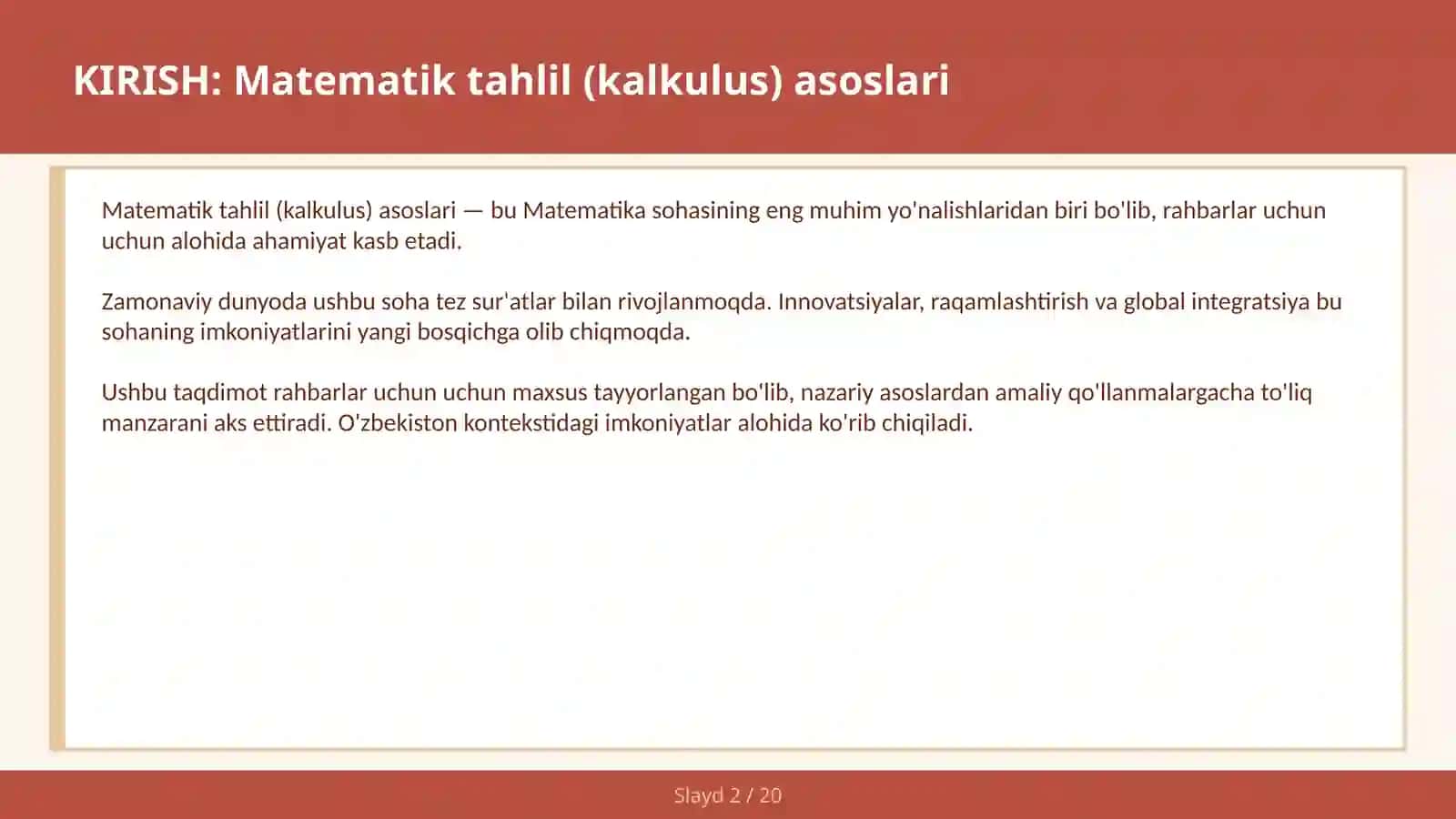 Matematik tahlil (kalkulus) asoslari 2