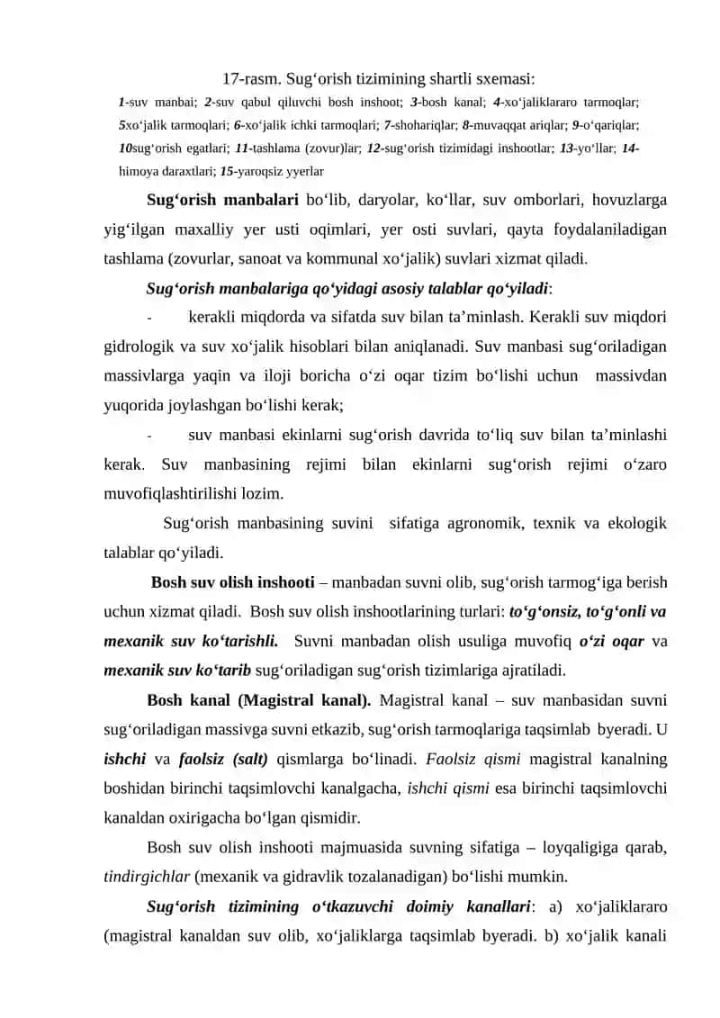 Sug’orish shaxobchalarini joylashtirish sxemasi va ularni suv o’tkazish qobiliyatini aniqlash 2
