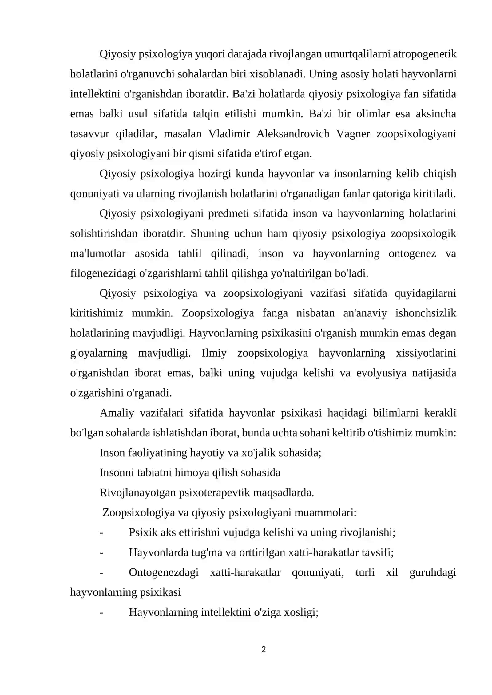 Zoopsixologiya va qiyosiy psixologiyani Rossiyada o’rganilishi 2