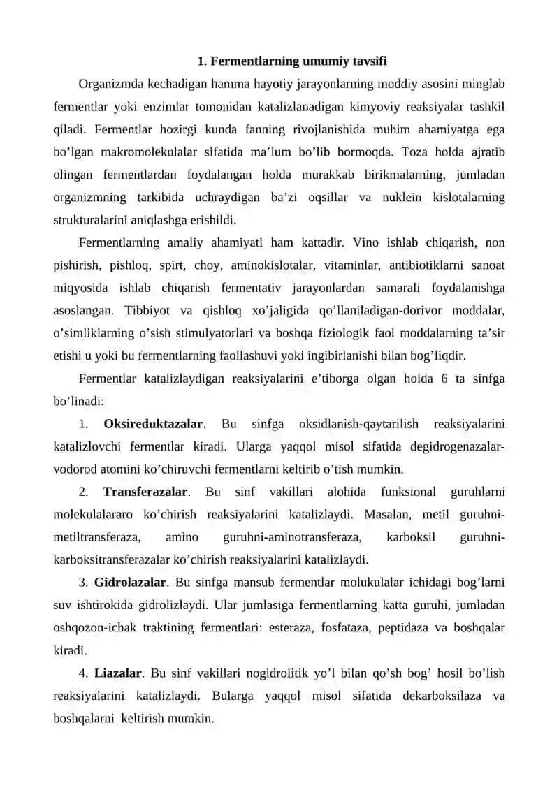 Fermentlarni mikrobiologik sintez yo’li bilan ajratib olish 2