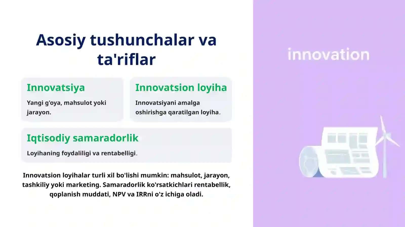 Innovatsion loyihalarning iqtisodiy samaradorligini baholash usullari 2