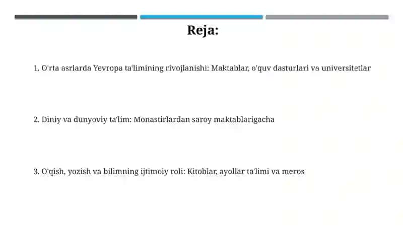 O'rtaasrlarda Yevropa ta'limining rivojlanishi 2