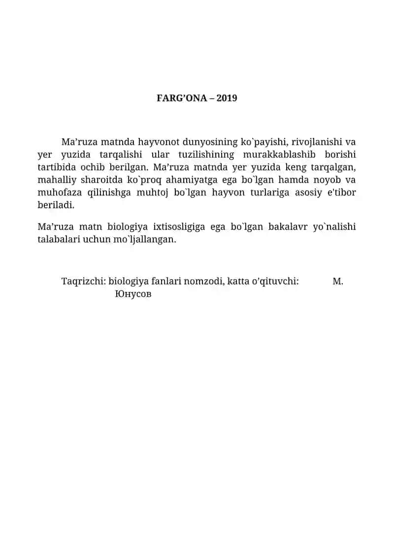 ZOOLOGIYA FANIDAN MUAMMOLI MA’RUZA MATNI 2