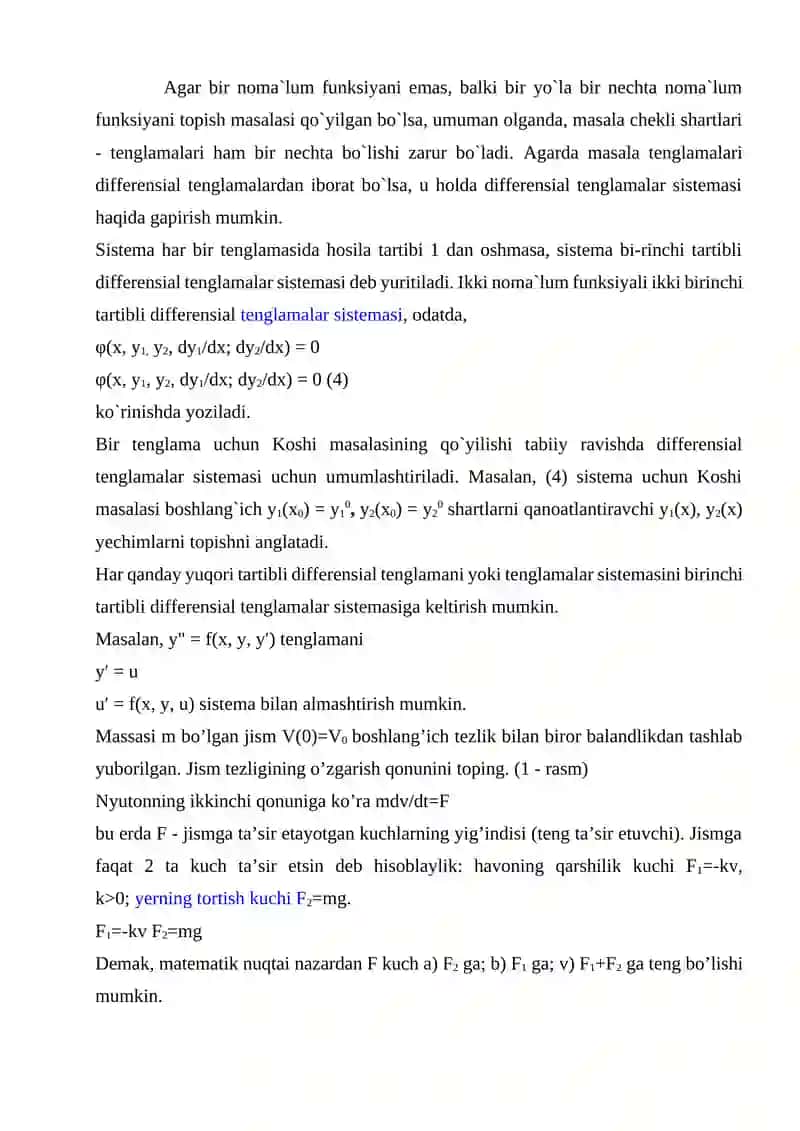 Differentsial tenglamalarning amaliy masalalar yechishga tadbiqlari 2