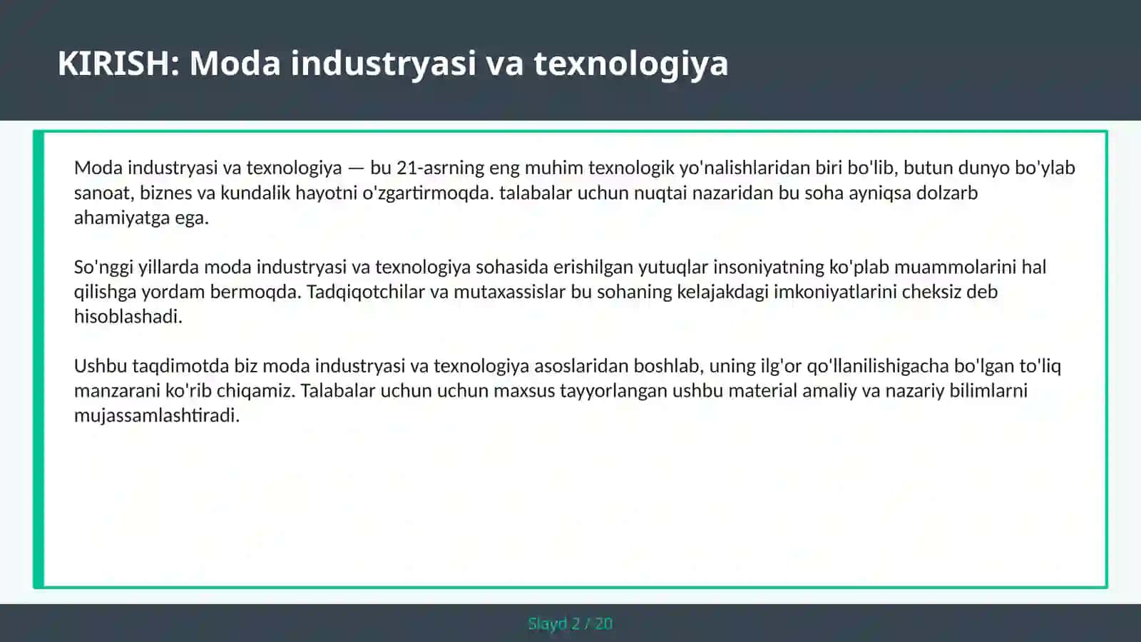 MODA INDUSTRYASI VA TEXNOLOGIYA 2