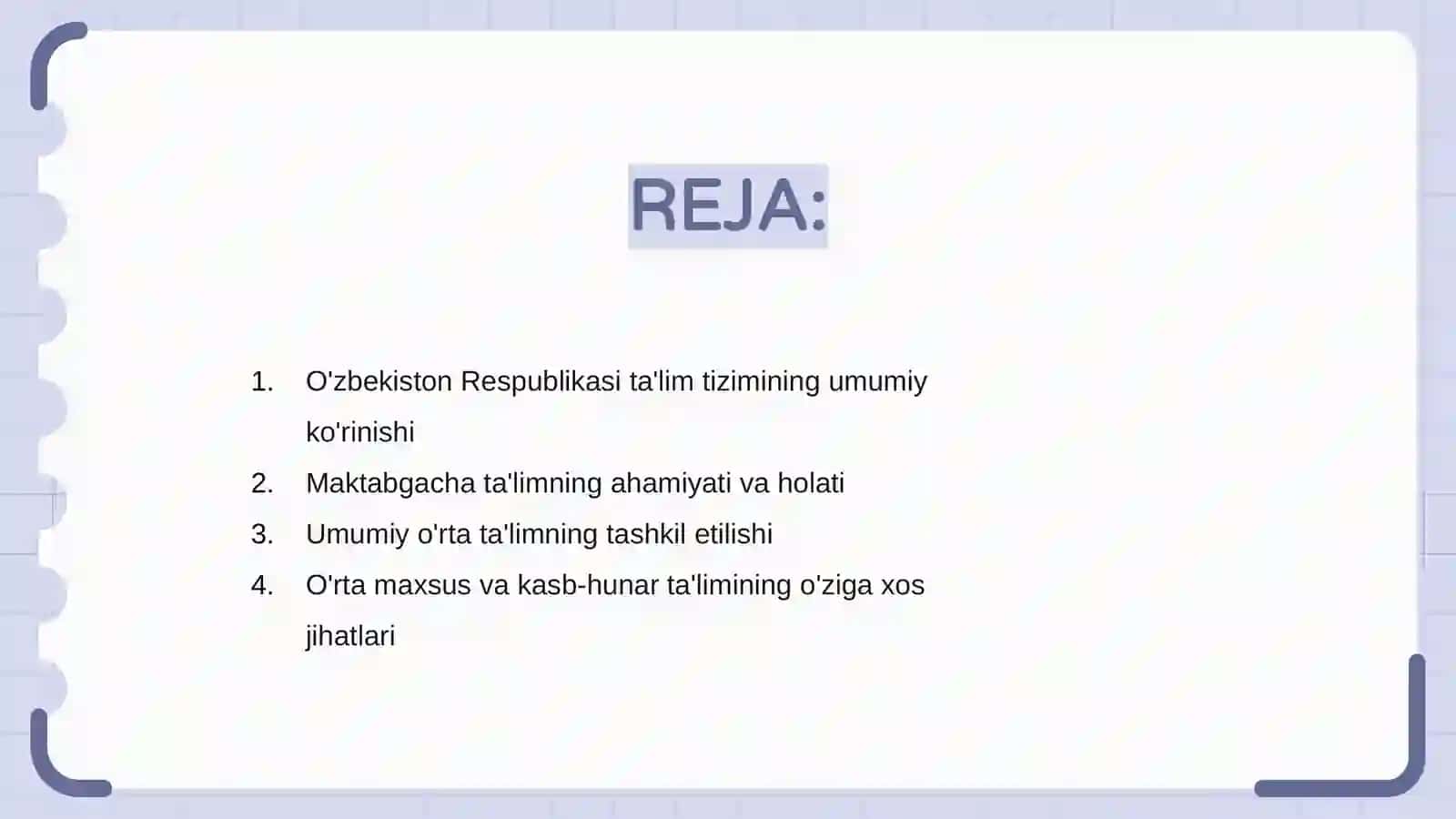 O'zbekiston Respublikasi ta'lim tizimi. Pedagoglik kasbi va uning vazifalari 2