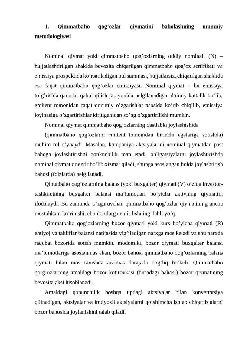 Qimmatbaho qog’ozlar qiymatini baholash 2